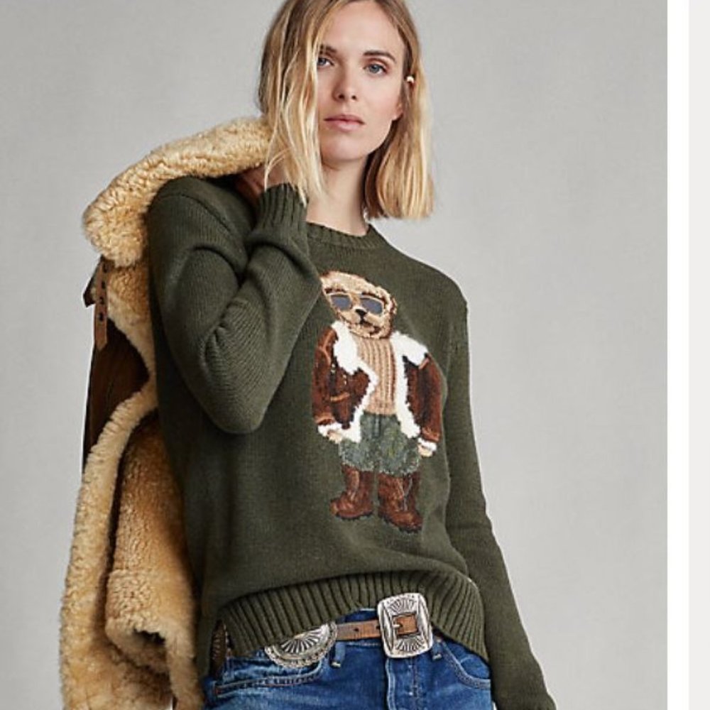 Polo Ralph Lauren Iconic Aviator Bear Knit Olive Sweater  M